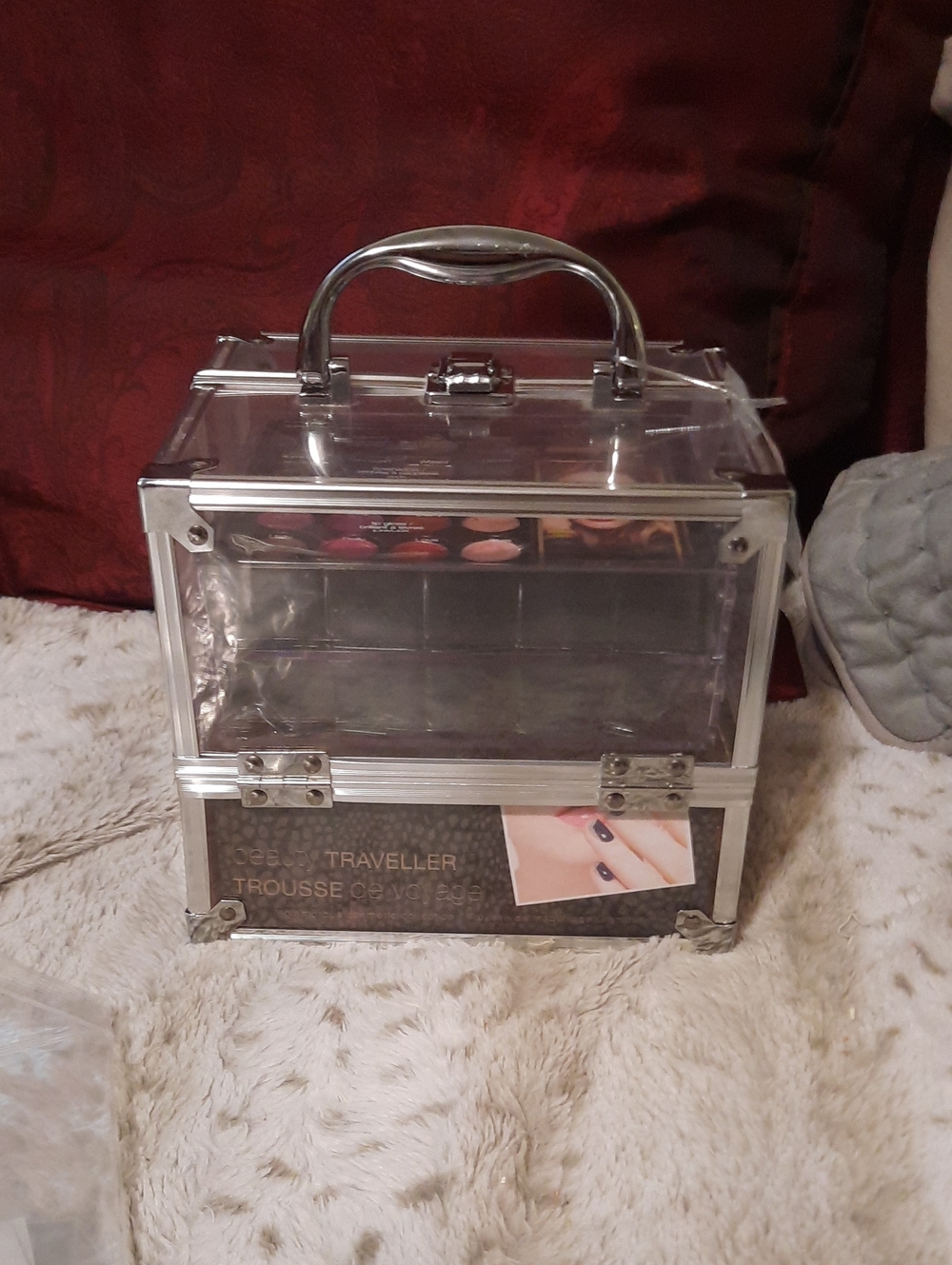 NWT LARGE 42PC Portable Cosmetics Organizer Makeup Keepsake Case Transparent